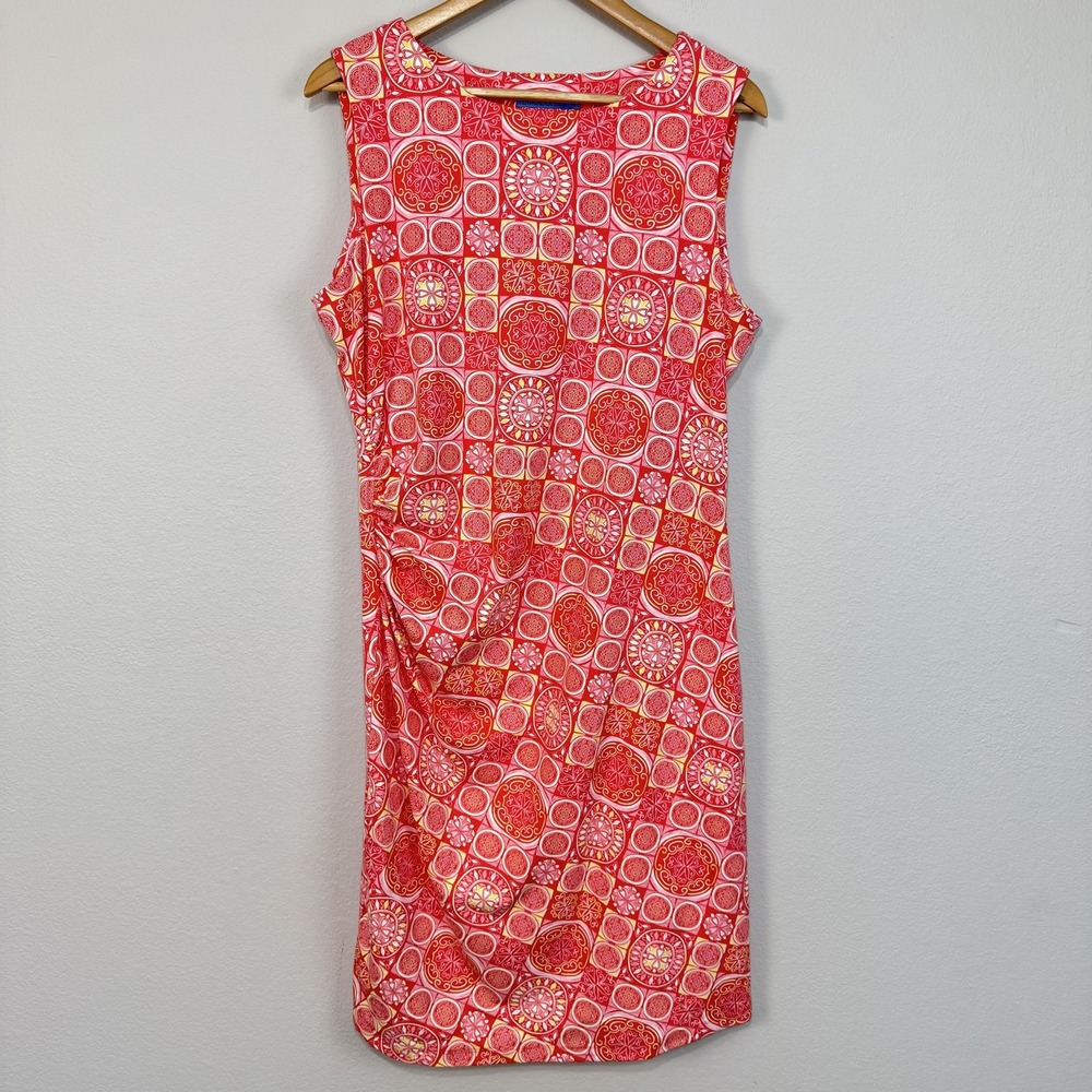 J McLaughlin Sage Dress Women's XL Red Pink‎ Yellow White Sleeveless Ruched Boho